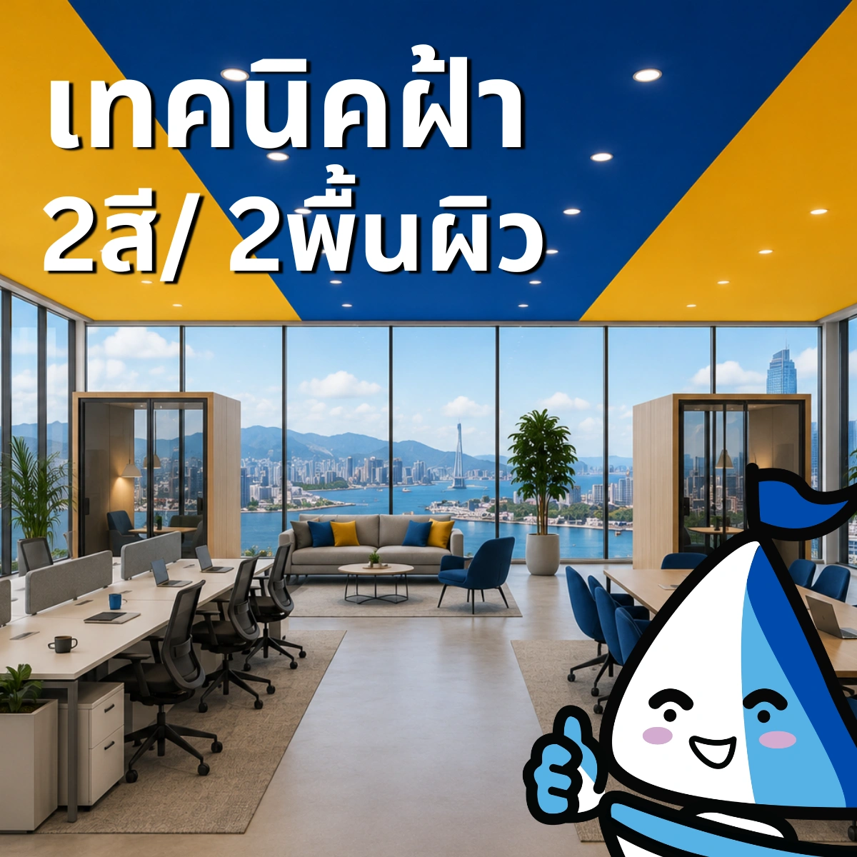 ฝ้าเพดานเล่น 2 สีและ 2 texture เพิ่มมิติให้ห้อง
